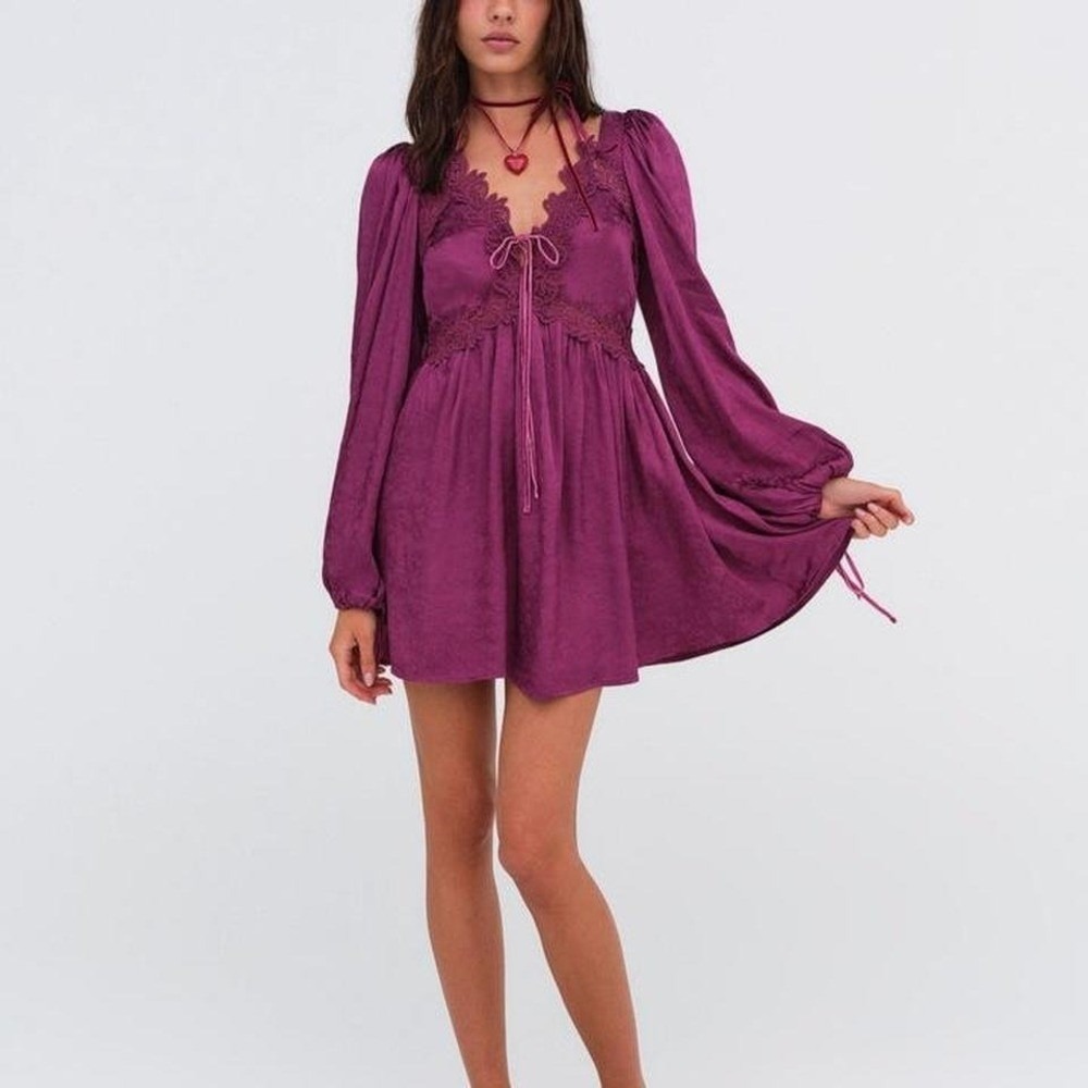 For Love & Lemons Temecula Mini Dress Boysenberry Purple Lace Jacquard Small NWT